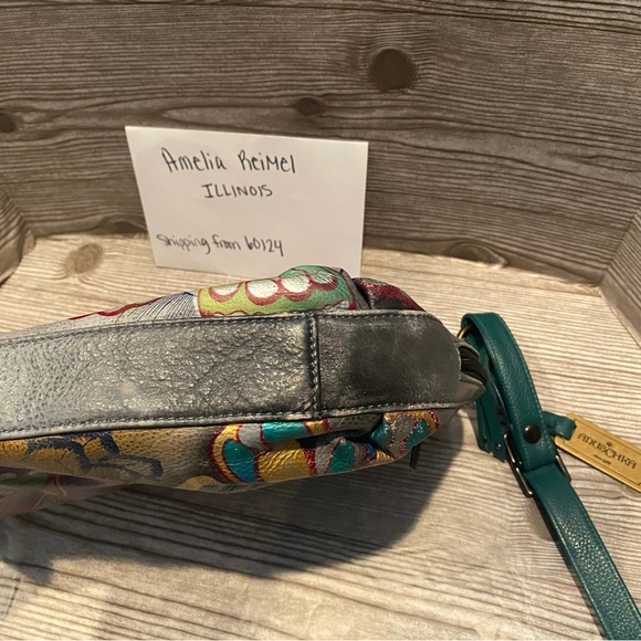 Used Anuschka Butterfly Paradise Large Crossbody Hobo Purse - Picture 5 of 14